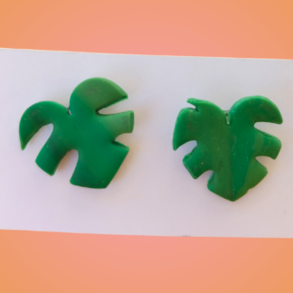 Small Monstera studs in marble green