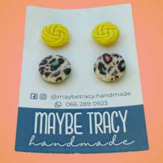 Studpack - yellow fancy yarn ball, disco leopard